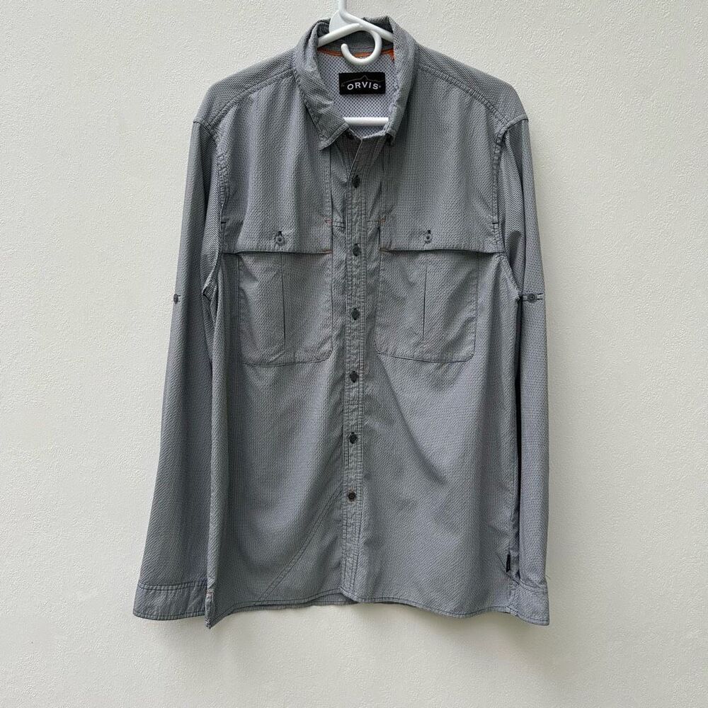 Orvis Men’s Long Sleeve Fishing Shirt Gray Vented Button Front Size M